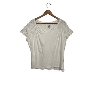 PILCRO White Ruched Sleeve V Neck T Shirt Top Women's Size‎ Medium